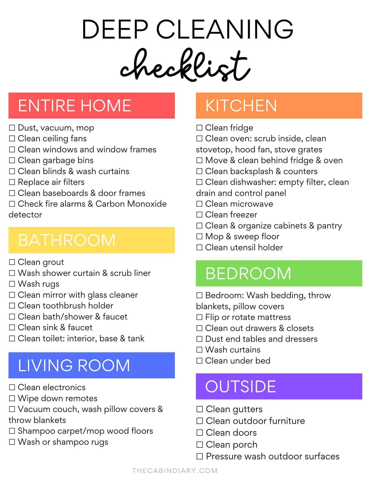 organize my house checklist free download
