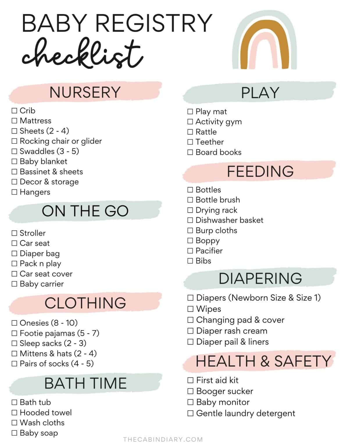 natural baby registry checklist
