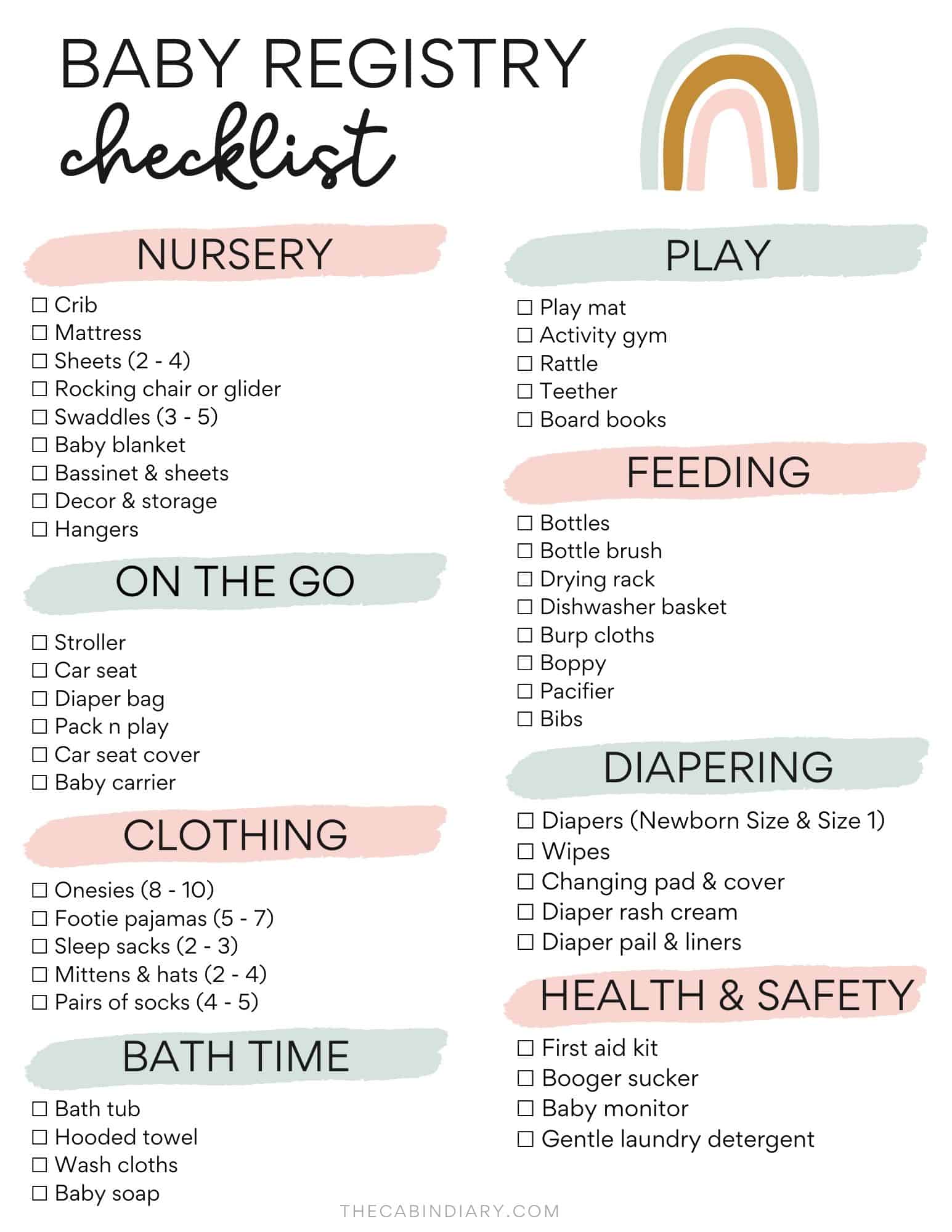 pdf baby registry checklist